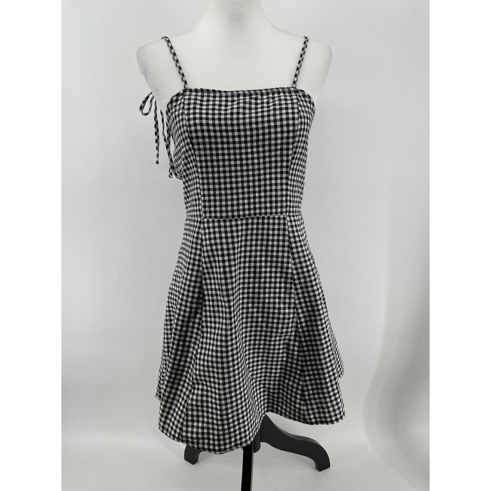 Gingham Mini Dress Womens Medium Black White Cottagecore Country Western‎ Picnic